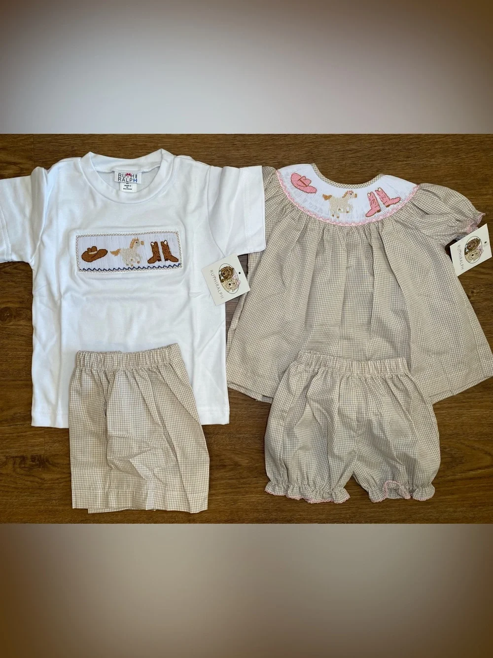NWT Ruth & Ralph matching smock sibling set
